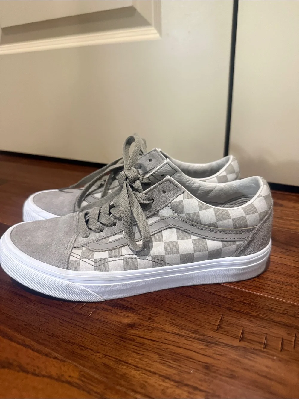 Vans Old Skool Checkerboard Sneakers - Light Gray & White